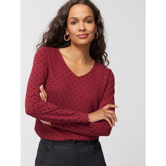 GREAT CONDITION WOMEN Flocked Polka Dot Top BLOUSE navy blue CHICO SZ 2 (medium) - Picture 3 of 9